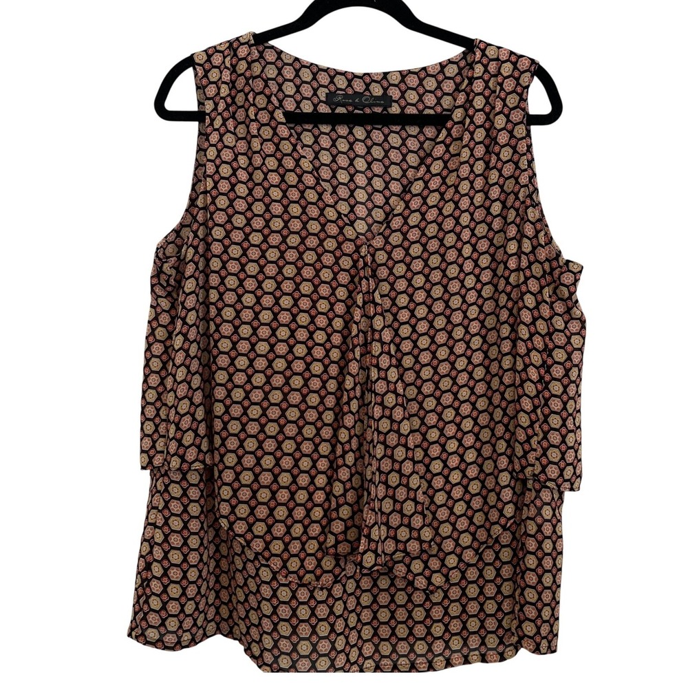 Rose &‎ Olive Sleeveless Blouse Layered Geometric Print Top Size M Women
